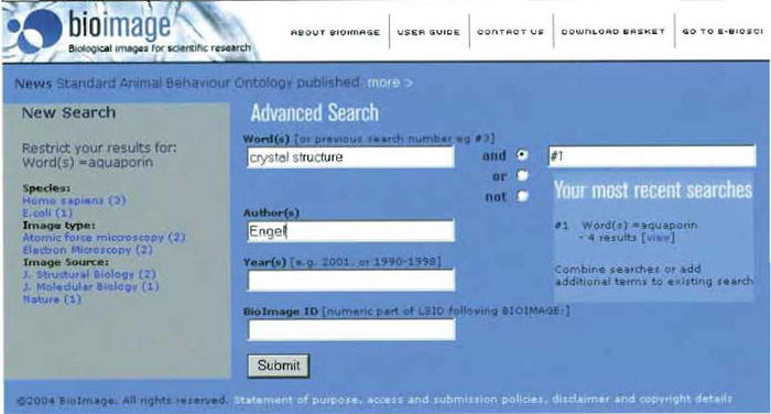 FIGURE 3 The Biolmage Database advanced search interface