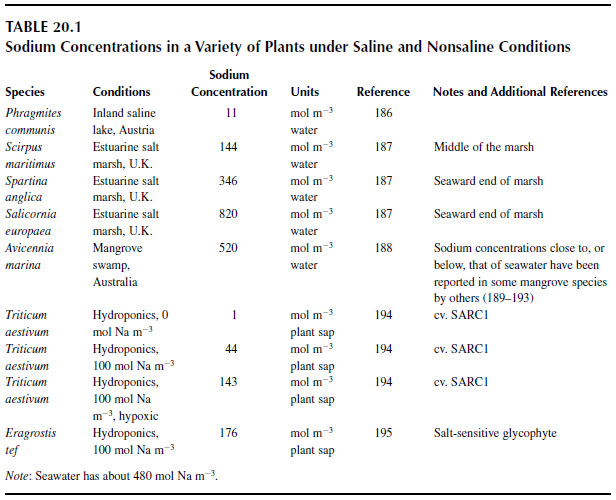 Sodium Concentrations in a Variety of Plants under Saline and Nonsaline Conditions