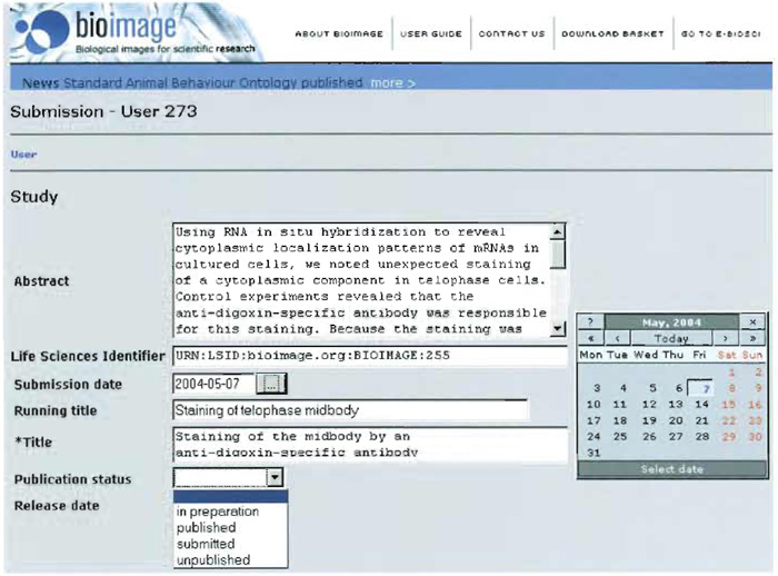 FIGURE 1 A BioImage database submission interface.