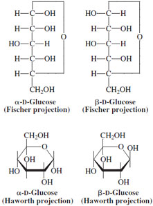 Alpha- and beta-forms of D-glucose.