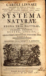 Title page of Systema Naturae, Halle an der Saale, Germany, 1760.
