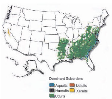 Ultisols distribution in the United States
