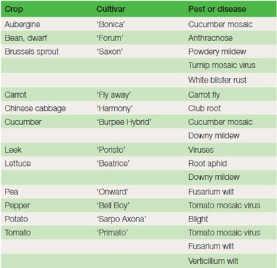 Table 16.3 Some examples of resistance to pests and diseases present in vegetable crops